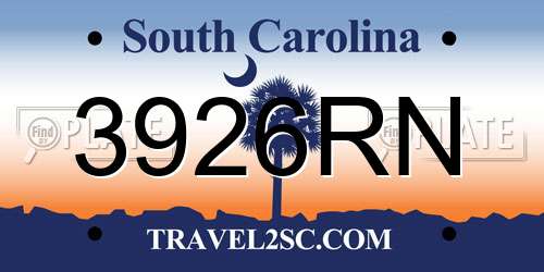 3926RN South Carolina License Plate