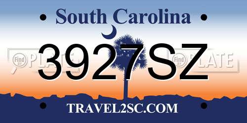 3927SZ South Carolina License Plate