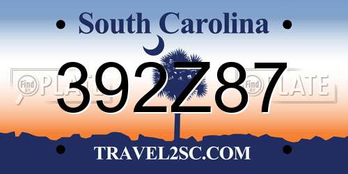 392Z87 South Carolina License Plate