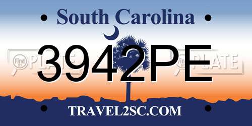 3942PE South Carolina License Plate