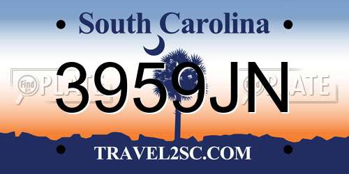 3959JN South Carolina License Plate