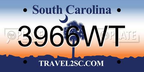 3966WT South Carolina License Plate
