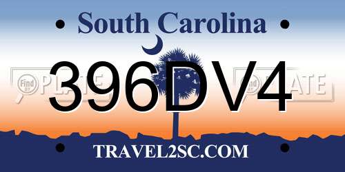 396DV4 South Carolina License Plate