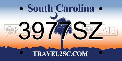 3977SZ South Carolina License Plate