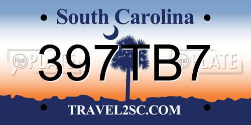 397TB7 South Carolina License Plate