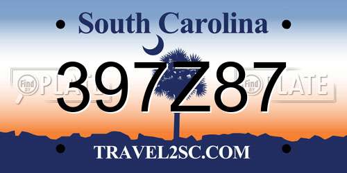 397Z87 South Carolina License Plate