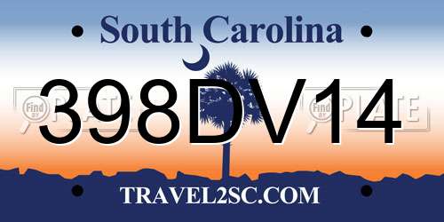 398DV14 South Carolina License Plate