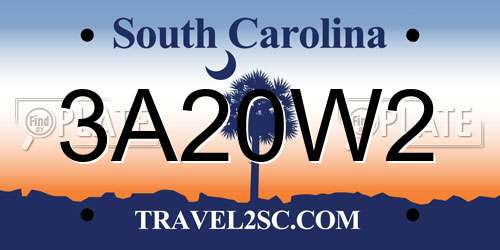 3A20W2 South Carolina License Plate