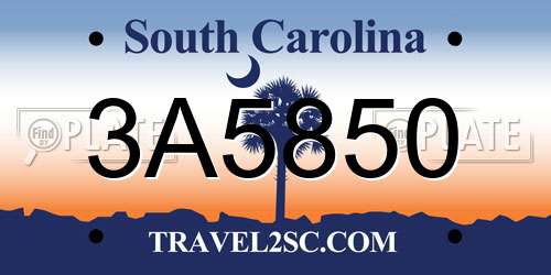 3A5850 South Carolina License Plate