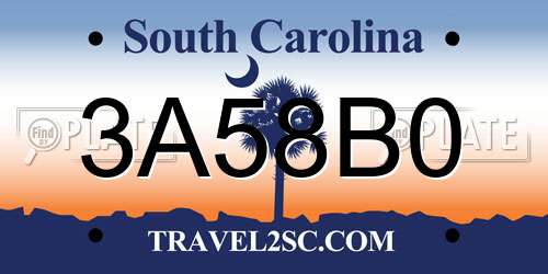 3A58B0 South Carolina License Plate