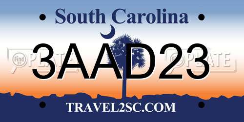 3AAD23 South Carolina License Plate