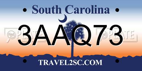 3AAQ73 South Carolina License Plate