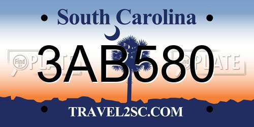 3AB580 South Carolina License Plate