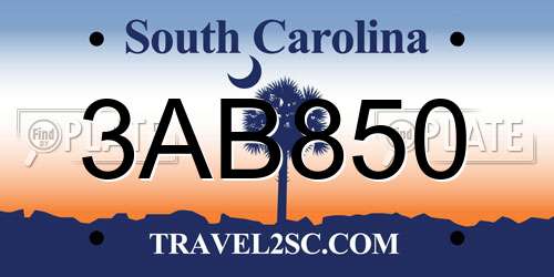 3AB850 South Carolina License Plate