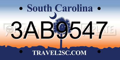 3AB9547 South Carolina License Plate
