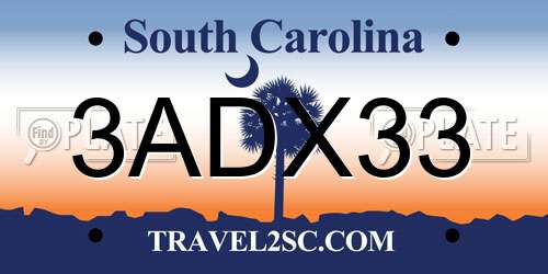 3ADX33 South Carolina License Plate