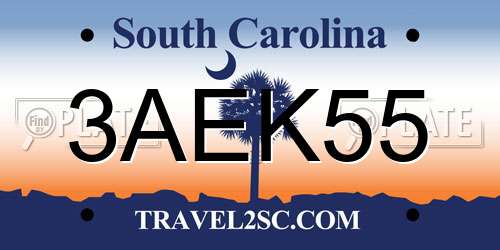 3AEK55 South Carolina License Plate