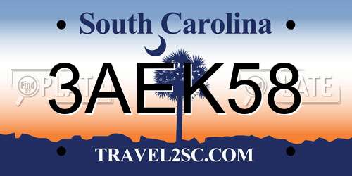 3AEK58 South Carolina License Plate