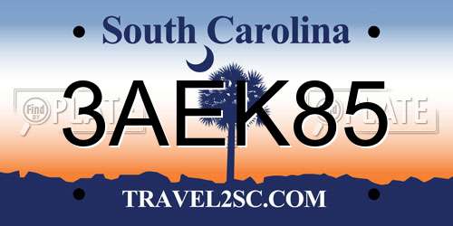 3AEK85 South Carolina License Plate