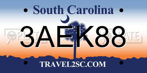 3AEK88 South Carolina License Plate
