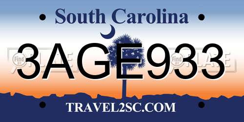3AGE933 South Carolina License Plate