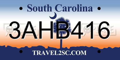 3AHB416 South Carolina License Plate