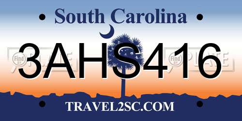 3AHS416 South Carolina License Plate