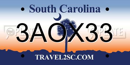 3AOX33 South Carolina License Plate