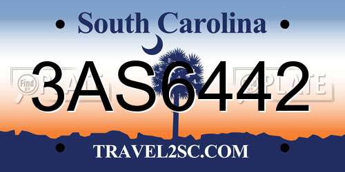 3AS6442 South Carolina License Plate