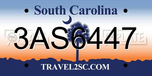 3AS6447 South Carolina License Plate