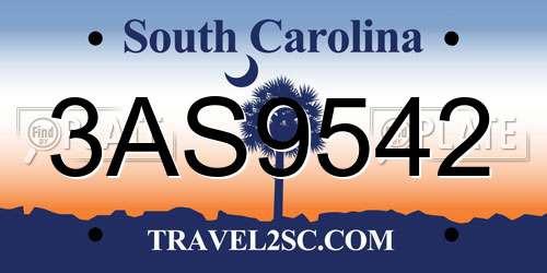 3AS9542 South Carolina License Plate
