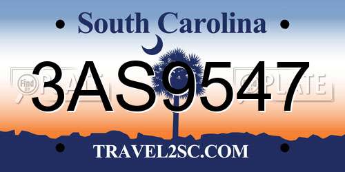 3AS9547 South Carolina License Plate