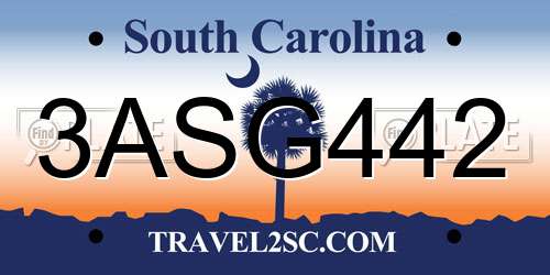 3ASG442 South Carolina License Plate