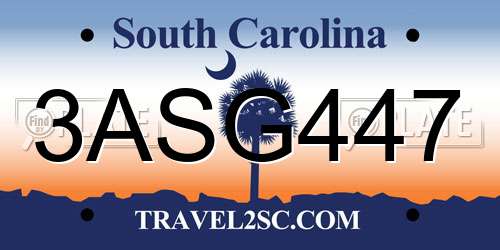 3ASG447 South Carolina License Plate