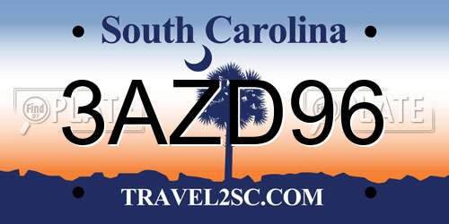 3AZD96 South Carolina License Plate