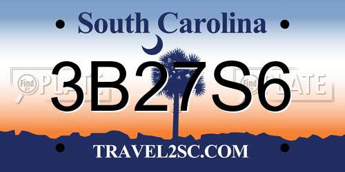 3B27S6 South Carolina License Plate