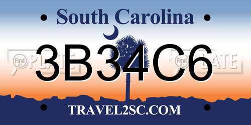 3B34C6 South Carolina License Plate