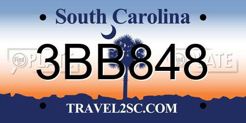 3BB848 South Carolina License Plate