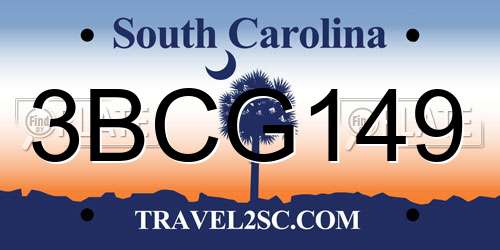 3BCG149 South Carolina License Plate