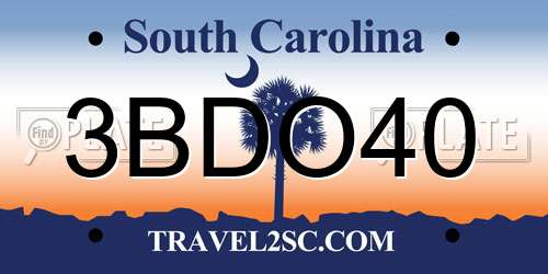 3BDO40 South Carolina License Plate