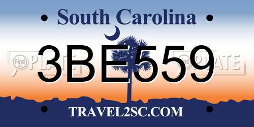 3BE559 South Carolina License Plate