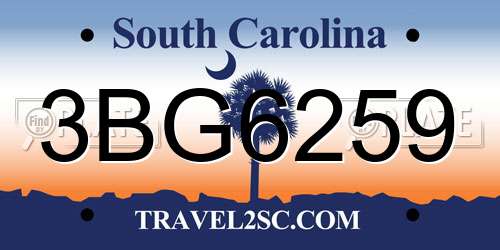 3BG6259 South Carolina License Plate