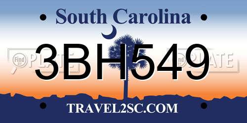 3BH549 South Carolina License Plate