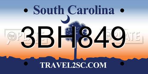 3BH849 South Carolina License Plate