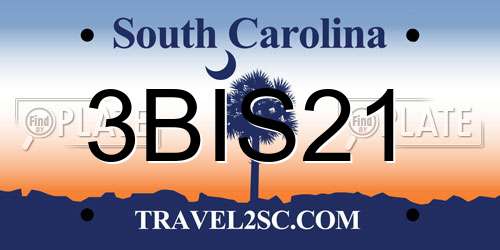 3BIS21 South Carolina License Plate