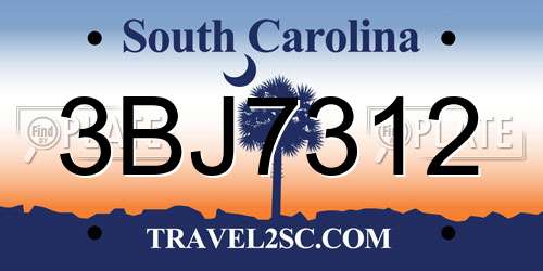 3BJ7312 South Carolina License Plate