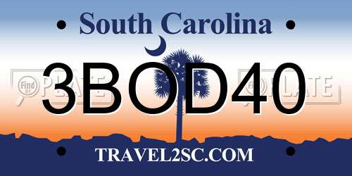3BOD40 South Carolina License Plate