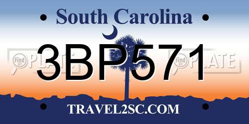 3BP571 South Carolina License Plate