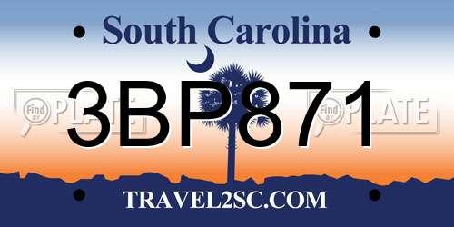 3BP871 South Carolina License Plate