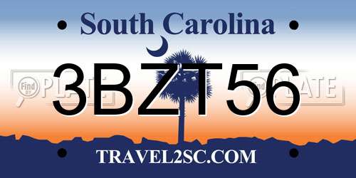 3BZT56 South Carolina License Plate